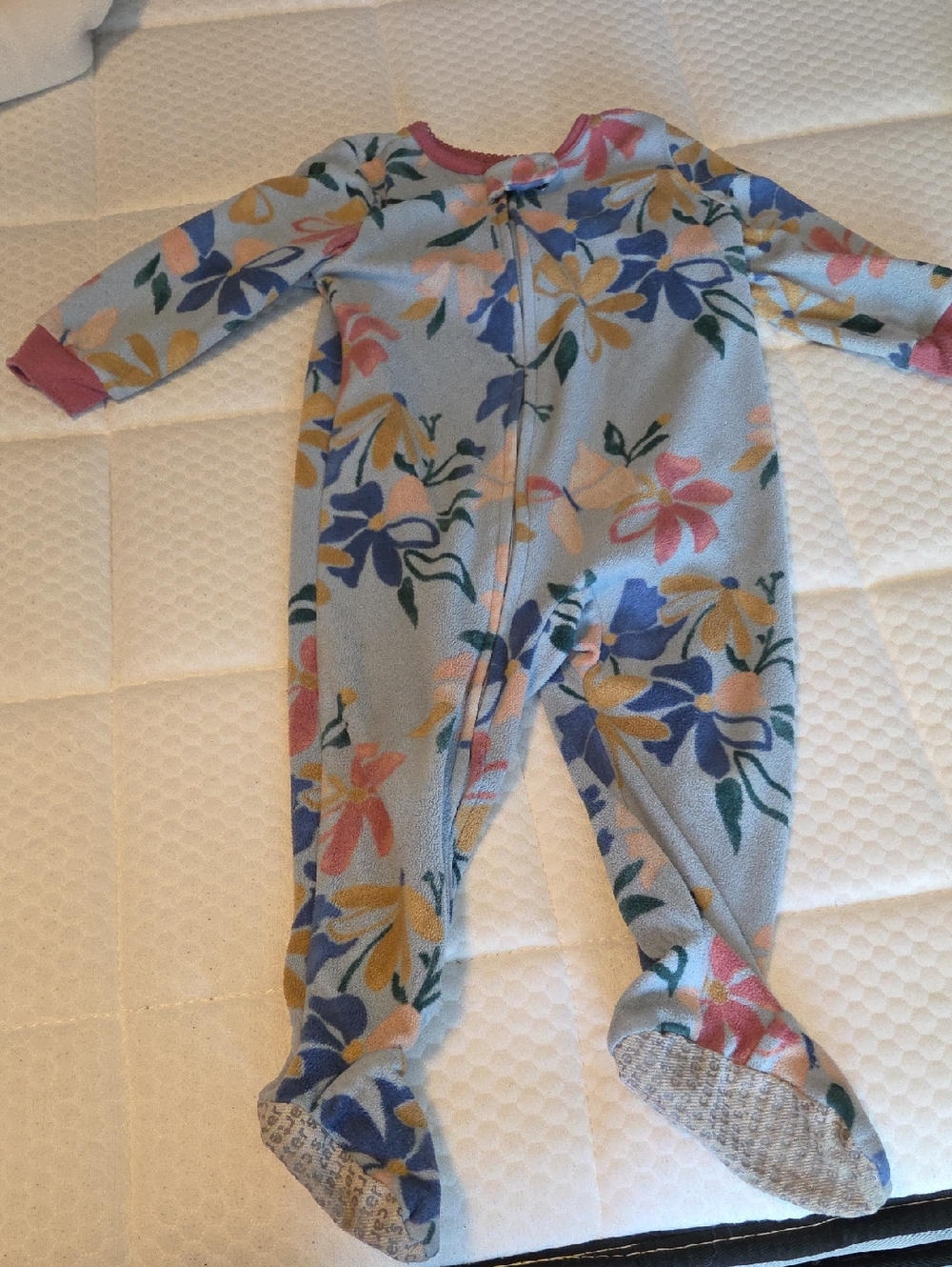 Carter's Light Blue Floral Zip-Up Footed One-Piece